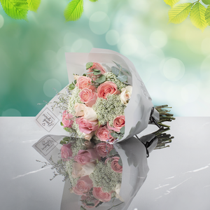 Abrir la imagen en la presentación de diapositivas, Ramillete de Rosas Hermosas, Mini Señorita, Limonio y Eucalipto - PRAM030
