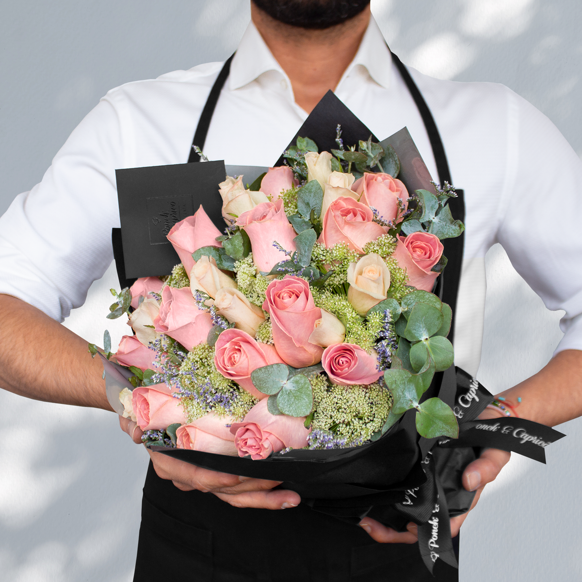 Bouquet de Rosas Hermosas, Mini Señorita, Limonio y Eucalipto – Toscana ...