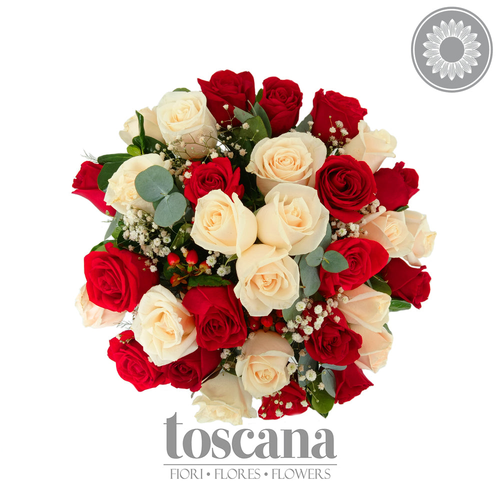 Caja de 15 Rosas Rojas y 15 Rosas Blancas - San Lorenzo -